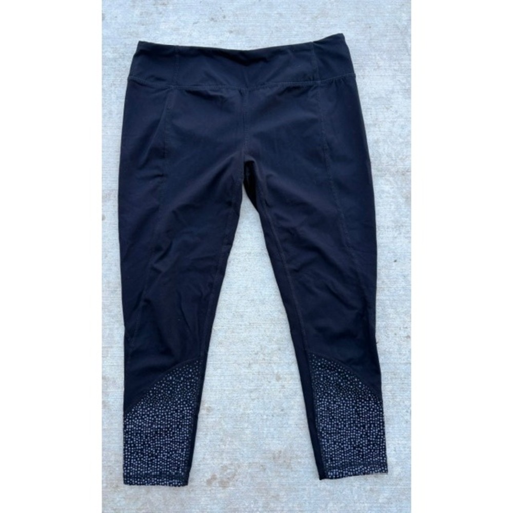 Tangerine Womens Black Reflective Dot Crop Leggings Zipper Pocket Size Medium